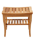 Front view of Sturdy Bamboo Shower Bench Seat With Storage Shelf Organizer Waterproof Bathroom Chair For Shower Tub And Balcony.