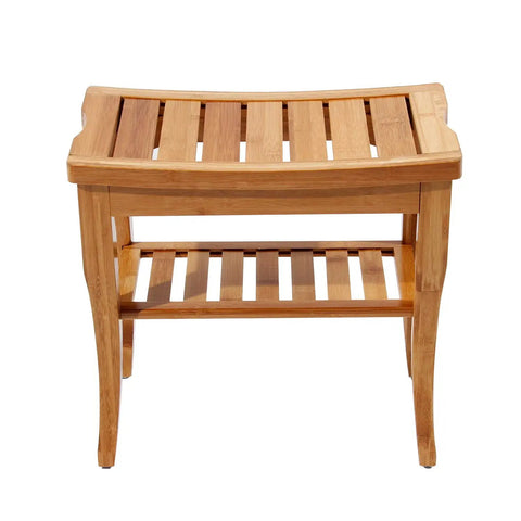 Front view of Sturdy Bamboo Shower Bench Seat With Storage Shelf Organizer Waterproof Bathroom Chair For Shower Tub And Balcony.