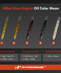 Chart displaying oil colors from light to dark on engine oil dipstick for Chevrolet Silverado 1500 GMC Tahoe Cadillac Escalade 23.82 inch.