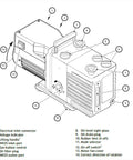 Diagram of 12 RV12 Rotary Vane Dual Stage Mechanical Vacuum Pump with mode selector and gas ballast components labeled.
