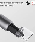 Removable dust cover on a rotary tool accessory, designed for cleaning, featuring sleek design for safety and functionality.