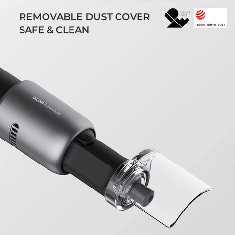 Removable dust cover on a rotary tool accessory, designed for cleaning, featuring sleek design for safety and functionality.