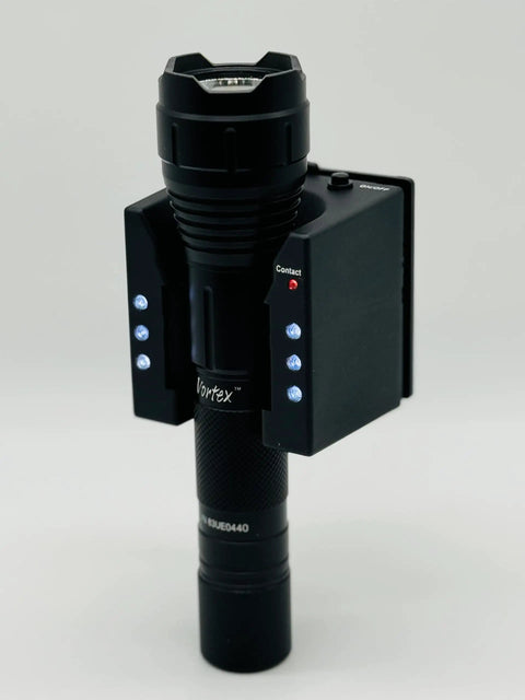 Emergency LED Wall Mount Flashlight TM603 1000 Lumen High Power Tactical Light with wall mount and self-defense striking head.