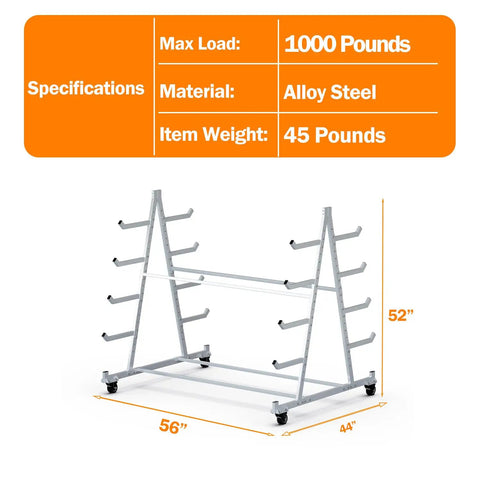 Beefy Mobile Conduit Cart for Lumber and Pipe Storage 1000 Lb Capacity Heavy Duty Alloy Steel Rack on 3 Inch Wheels