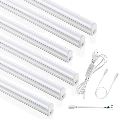 4Ft T5 LED Shop Light Integrated Fixture 2300 Lumens 20W 6500K Cool White Linkable Corded Ceiling Cabinet Strip Light With On Off Switch for Garage