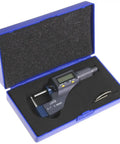 Digital Micrometer With Data Output 0 To 1 Inch Range 0.00005 Inch Resolution in blue case with accessories