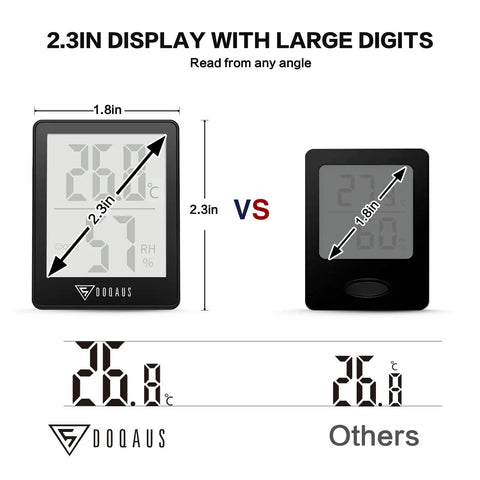 Digital Hygrometer Indoor Thermometer With 5 Second Refresh Ultra Accurate Temperature And Humidity Monitor For Home Bedroom Baby Room Office Greenhouse And Cellar Black Finish with 2.3-inch display comparison