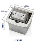 Pop Up Floor Box With 20 Amp Tamper Resistant Self Test GFCI Outlet Brushed Nickel Low Profile Recessed Cover dimensions