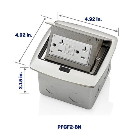 Pop Up Floor Box With 20 Amp Tamper Resistant Self Test GFCI Outlet Brushed Nickel Low Profile Recessed Cover dimensions