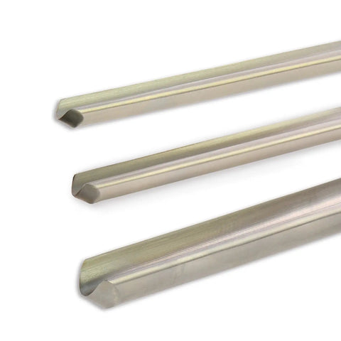 Kickass Three Piece HSS Bowl Gouge Set Featuring Solid Beech Handles For Flawless Bowl And Vessel Turnings Heavy Duty Woodturning Lathe Tools For The Modern Craftsman - three high speed steel gouges showing different profiles.