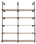 Industrial Pipe Shelf Five Tier 72 Inch Floating Pipe Book Shelves for living room and home office with iron pipes and wood finish