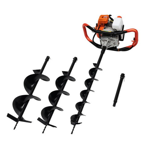 Beefy 52cc Gas Powered Post Hole Digger With 1.98 HP Earth Auger And 3 Drill Bits 4 6 8 Inch Plus Extension Bar