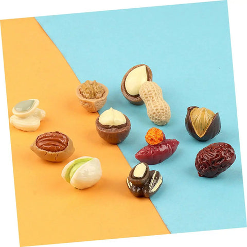 20 Pieces Miniature Nut Models For Dollhouse Decor And Resin Crafts Realistic Tiny Food Props on colorful background