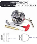 Beefy 3.75 Inch 4 Jaw Self Centering Scroll Chuck For Wood Lathe With 1 Inch 8 TPI Thread, includes tools and diagram
