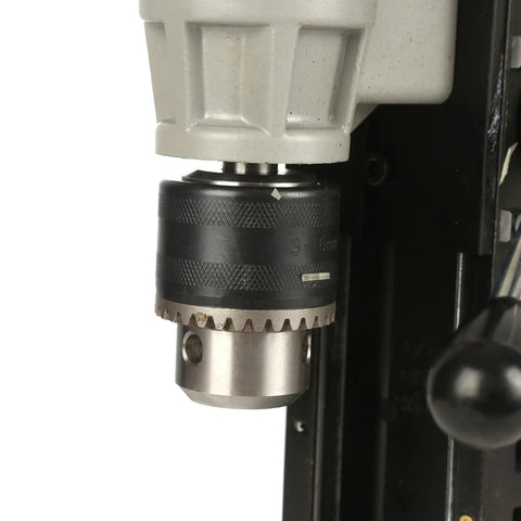 Close-up of Portable Magnetic Drill Press For Metal Core Drilling And Tapping chuck, showcasing precision bit holder and motor design.