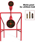 Three Eighths Inch Solid Steel Auto Reset Spinner Target For Centerfire Handguns Up To.44 Magnum And 9mm With 2.8 And 4.5 Inch Spinner Plates Safe At Thirty Plus Yards And A Crisp Audible Ding On Every Hit, red frame with two spinner plates