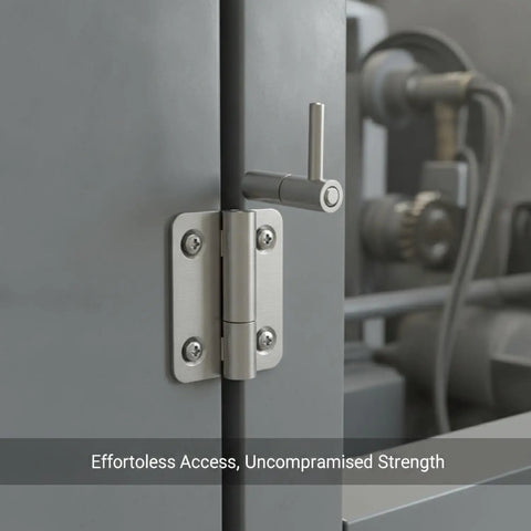 Beefy 304 Stainless Steel Detachable Hinge For Heavy Gates And Industrial Doors With Lift Off Pivot shown on a grey door