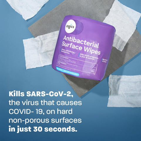 EPA Registered Antibacterial Wipes For Surfaces And Equipment That Kill 99.9 Percent Of Germs In 15 Seconds, purple packaging