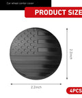Fresh American Flag Wheel Center Caps With Tough Scratch Resistant Hub Cover Protectors For Cars Keeping Your Ride Looking Sharp And Fully Waterproof In Classic Black Finish, 2.2 inch round size, detailed flag pattern, pack of four.