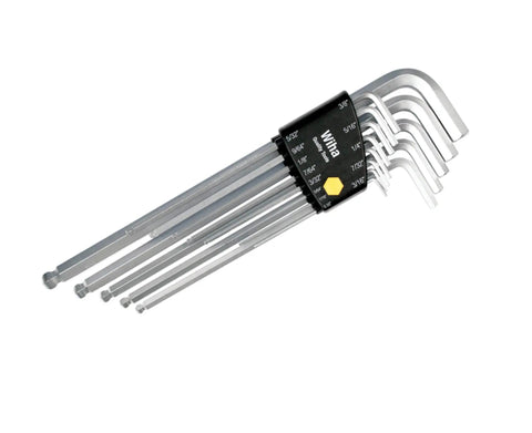 Long Hex Key Set With Ball End In SAE Inches ProStar Holder Chrome Finish 13 Piece Allen Wrenches L Shaped Chrome Vanadium Steel