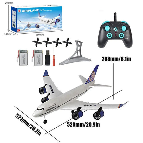 Beginner Friendly Four Motor RC Airplane With 2 4G Remote Control EPP Crash Resistant Auto Stabilization LED Lights Two Batteries