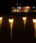 Solar Powered Bamboo Tiki Torch Lights 4 Pack For Outdoors Garden Yard And Fence Line Warm White Glow Waterproof And Rustproof