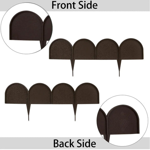 Front and back view of Half Round Garden Border Edging Panels 15 Pack Brown Flexible PP Plastic Lawn Edge Fence Barrier 20 Foot Kit