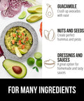 Image of ingredients with 100 Percent Natural Granite Mortar And Pestle Set with guacamole, limes, avocado slices, and onions