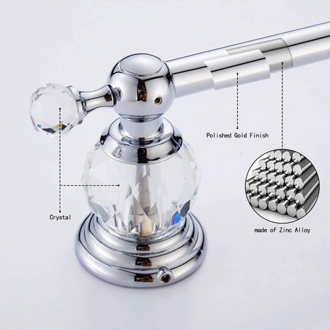 Crystal Chrome Bathroom Accessory Set For Your Modern Pad with polished silver towel bar and zinc alloy base