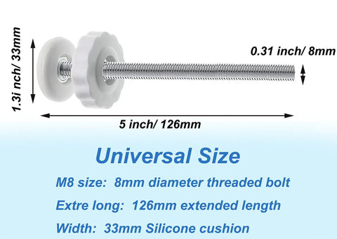 Heavy Duty 4 Pack 8mm M8 Threaded Spindle Rod Kit For Baby Gate Repair with 5 inch length and silicone cushion for secure fit.