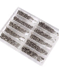 Top Shelf Stainless Steel Watch Repair Tool Kit Features One Thousand Micro Eyeglass And Clock Back Screws For Quick Spectacle Adjustments No Sweat At All, organized in a clear container.