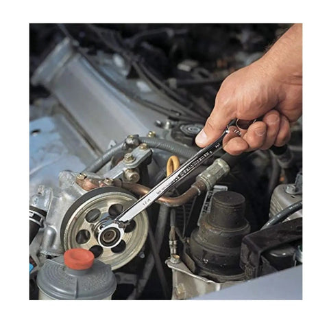 Using 12 Point Reversible Ratcheting Combination Wrench 15/16 Inch Slim Profile Box End with 72 Tooth in car engine