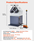 Industrial 2.2kw Electric Pipe Roll Bender With Three Roller Design For Precision Rolling Up To 3mm Thickness And 180 Degree Max Bending Angle on display with specifications.