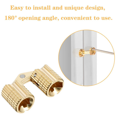 Premium Brass Barrel Hinges For Your Cool DIY Adventures Eight Piece Set With Wide 180 Degree Opening Angle Hidden And Concealed Design Perfect For Jewelry Boxes Small Woodworking Projects And Furniture In Durable Rust Resistant Gold Finish Measuring