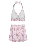 Two Piece High Waist Bikini With Cute Bow Ties And Back Cutout Yacht Ready Swimsuit With A Flirty Side Slit Mini Skirt Adjustable Straps
