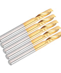 5 Pack CNC Spiral End Mill Router Bit Set High Speed Steel Alloy Coated Lightweight And Compact For Smooth Aluminum Brass Copper Cuts