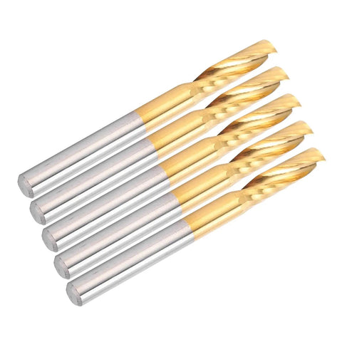 5 Pack CNC Spiral End Mill Router Bit Set High Speed Steel Alloy Coated Lightweight And Compact For Smooth Aluminum Brass Copper Cuts