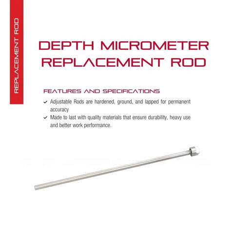 Depth Micrometer Replacement Rod For 0-1 Inch Range Built Tough With Hardened, Ground, And Lapped Finish For Permanent Accuracy Fits 440 Series Depth Micrometers A Real Precision Workhorse For Holes And Slots shown on white background