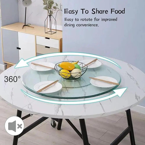 Heavy Duty Tempered Glass Lazy Susan Turntable Silky Smooth Rotating Serving Platter with Upgraded Aluminum Bearings on dining table