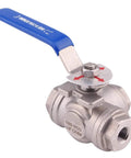 Go-To 3-Way Ball Valve With T Mounting Pad, Stainless Steel 304, 1/4 Inch NPT Ports, Vinyl Locking Handle, Side View