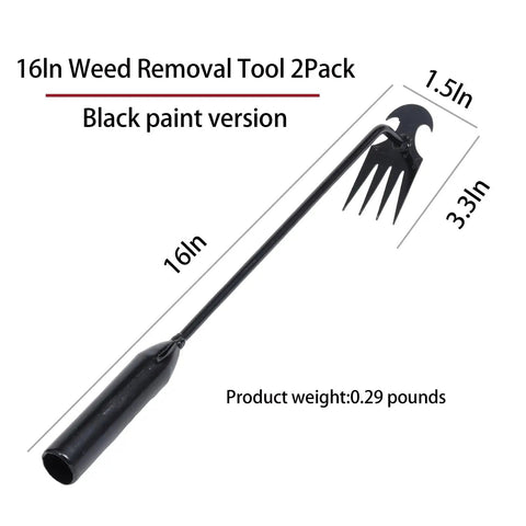 Garden Weed Pulling Tool With Four Teeth Workhorse Weeder For Easy Weeding And Soil Loosening Made From Manganese Steel Ergonomic Hand Tool For Vegetable Gardens Planting Beds Black Finish Two Pack Sixteen Inches, black 16in weed remover