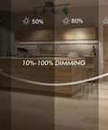 Four Head LED Track Light Kit 30W Dimmable With 2400lm CRI90 3-CCT showing dimming range in modern kitchen