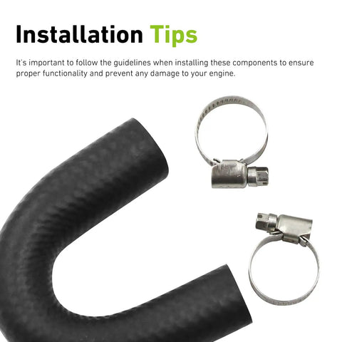 Heavy Duty Heater Core Bypass Hose Handles Heat Tight With Clamps Controls Cooling Crossover For Quick Warm Up On LS1 LXS LS2 LS3 LQ4 LQ9 V8 Blocks Fits OEM 551699, detailed view of rubber hose and clamps.