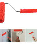 Red Grain Pattern Paint Roller For Wall Texturing With Ergonomic Plastic Handle for easy wall application and designer looks.