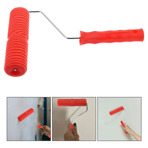 Red Grain Pattern Paint Roller For Wall Texturing With Ergonomic Plastic Handle for easy wall application and designer looks.