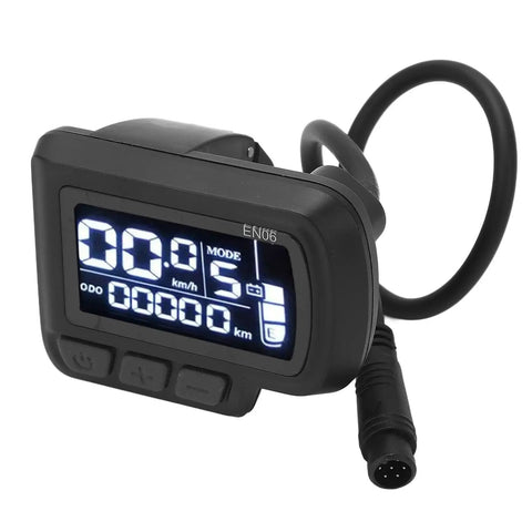 Six Pin LCD Ebike Display Panel For 24V 36V 48V 60V Electric Bikes On 22.2mm Handlebar With Real Time Speed Battery Level And Distance Readout