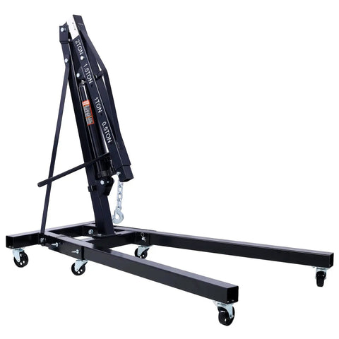 Heavy Duty 2 Ton Folding Engine Hoist Shop Crane With Hydraulic Pump And Six Swivel Casters For No Sweat Home Garage Lifts showcasing compact design.