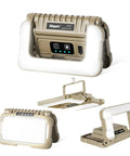 Ultra Bright 1500 Lumen Folding LED Camping Lantern with USB C Rechargeable Power, multiple configurations, khaki color.