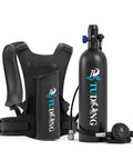 One Point Nine Liter Mini Scuba Tank For Adults Portable Underwater Breathing Cylinder with regulator and harness on display