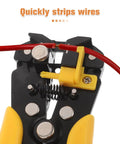 Heavy Duty Automatic Wire Strippers And Crimping Tool Built Tough Electric Cable Cutter Pliers with yellow grip and wire stripping mechanism.